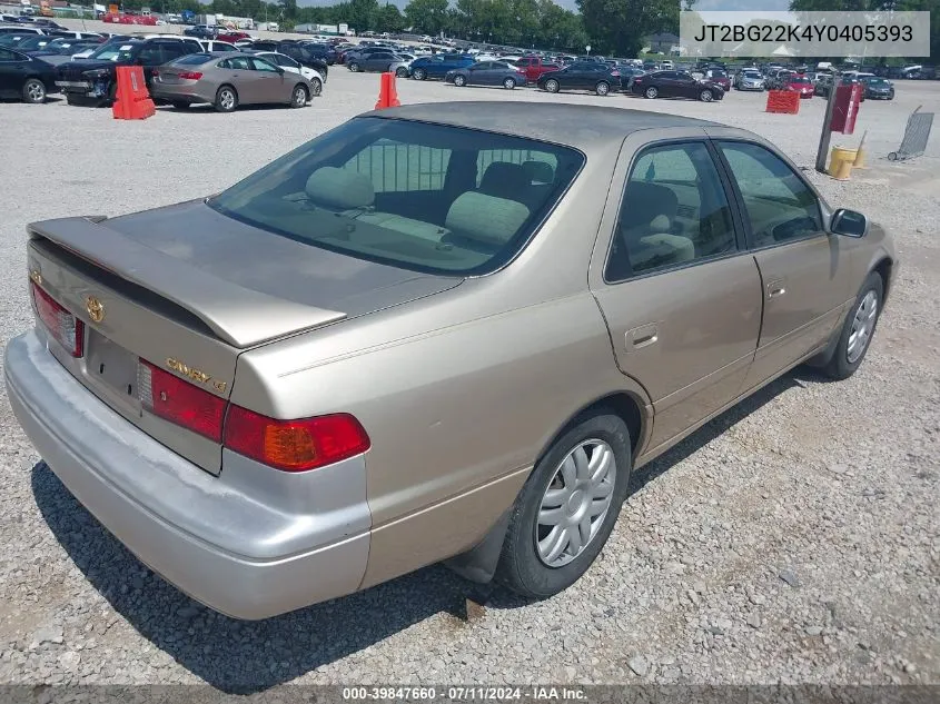 2000 Toyota Camry Le VIN: JT2BG22K4Y0405393 Lot: 39847660