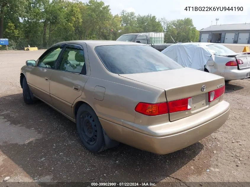 2000 Toyota Camry Le VIN: 4T1BG22K6YU944190 Lot: 39902990