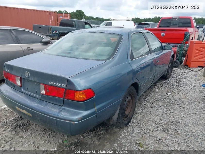 2000 Toyota Camry Le VIN: JT2BG22KXY0471253 Lot: 40038472