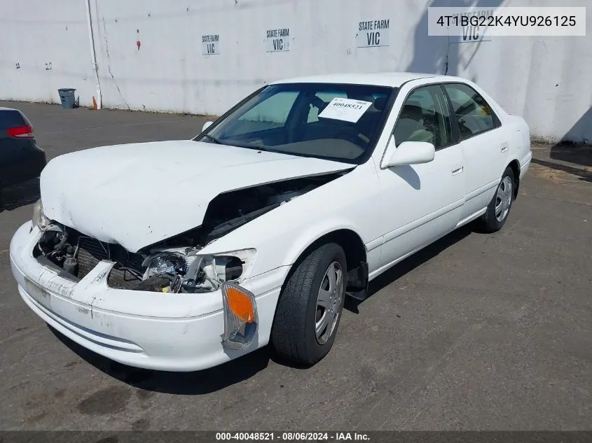 2000 Toyota Camry Le VIN: 4T1BG22K4YU926125 Lot: 40048521