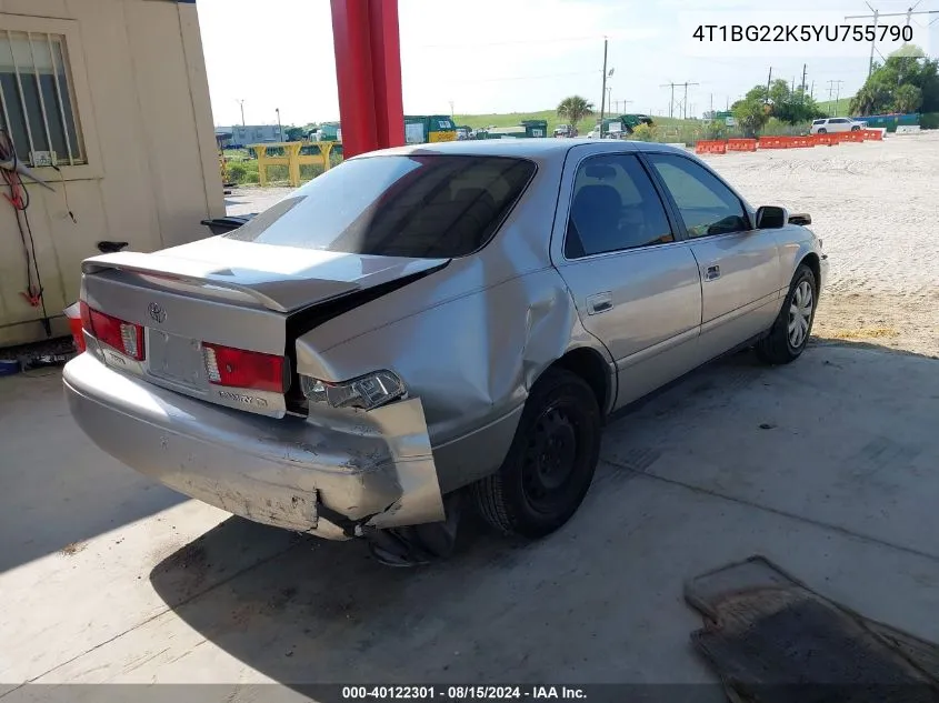 2000 Toyota Camry Ce/Le/Xle VIN: 4T1BG22K5YU755790 Lot: 40122301