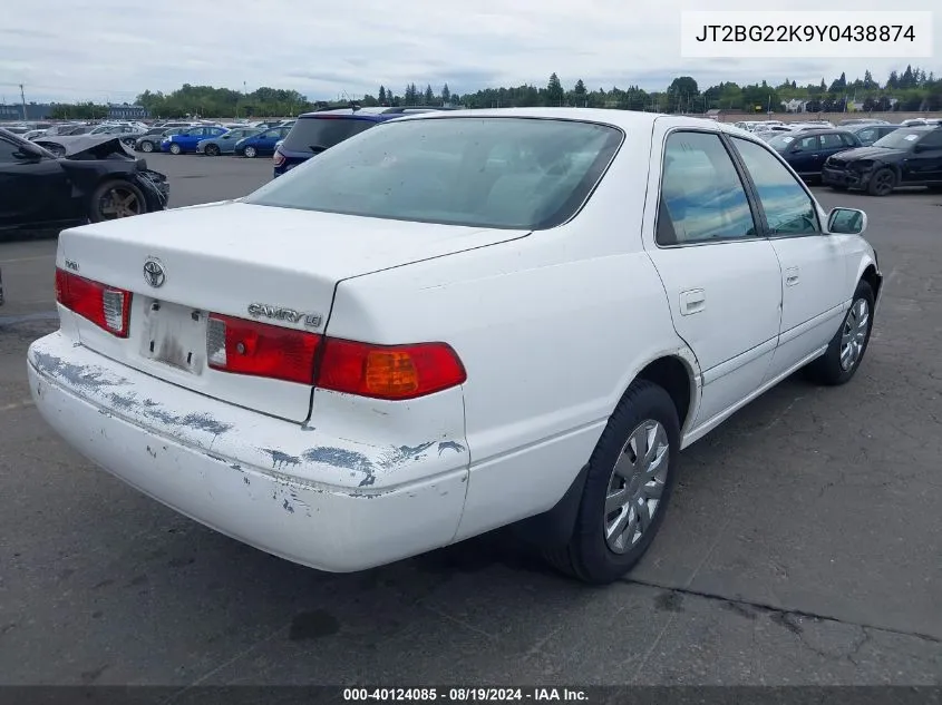 2000 Toyota Camry Le VIN: JT2BG22K9Y0438874 Lot: 40124085