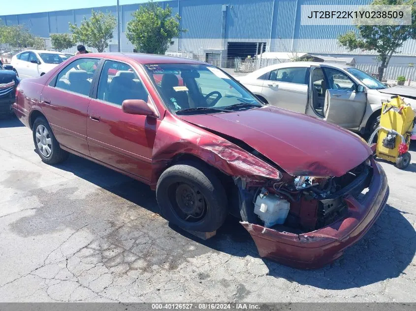 2000 Toyota Camry Le V6 VIN: JT2BF22K1Y0238509 Lot: 40126527