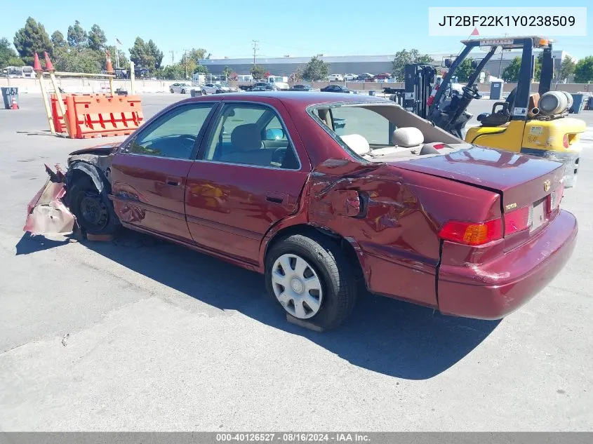 2000 Toyota Camry Le V6 VIN: JT2BF22K1Y0238509 Lot: 40126527