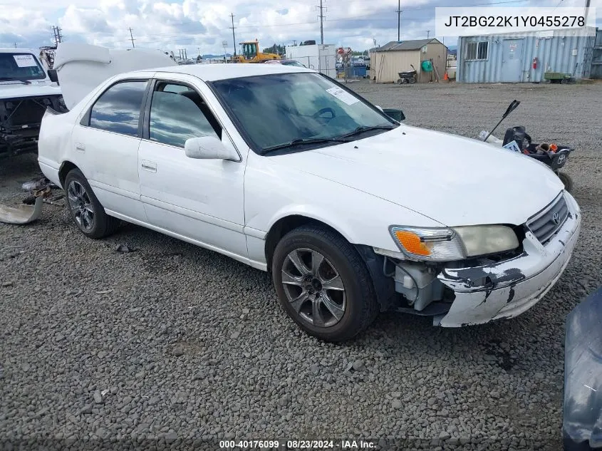 2000 Toyota Camry Le VIN: JT2BG22K1Y0455278 Lot: 40176099