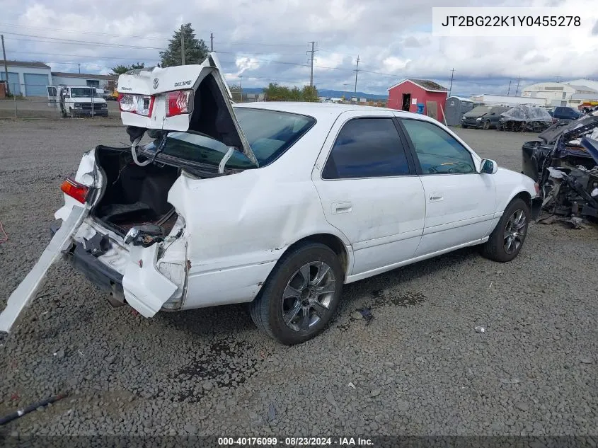 2000 Toyota Camry Le VIN: JT2BG22K1Y0455278 Lot: 40176099