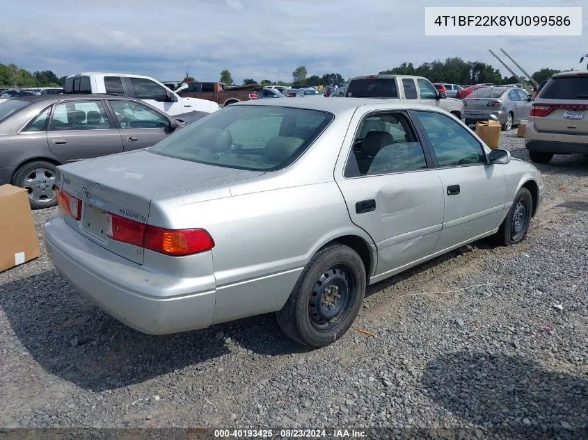 2000 Toyota Camry Le V6 VIN: 4T1BF22K8YU099586 Lot: 40193425