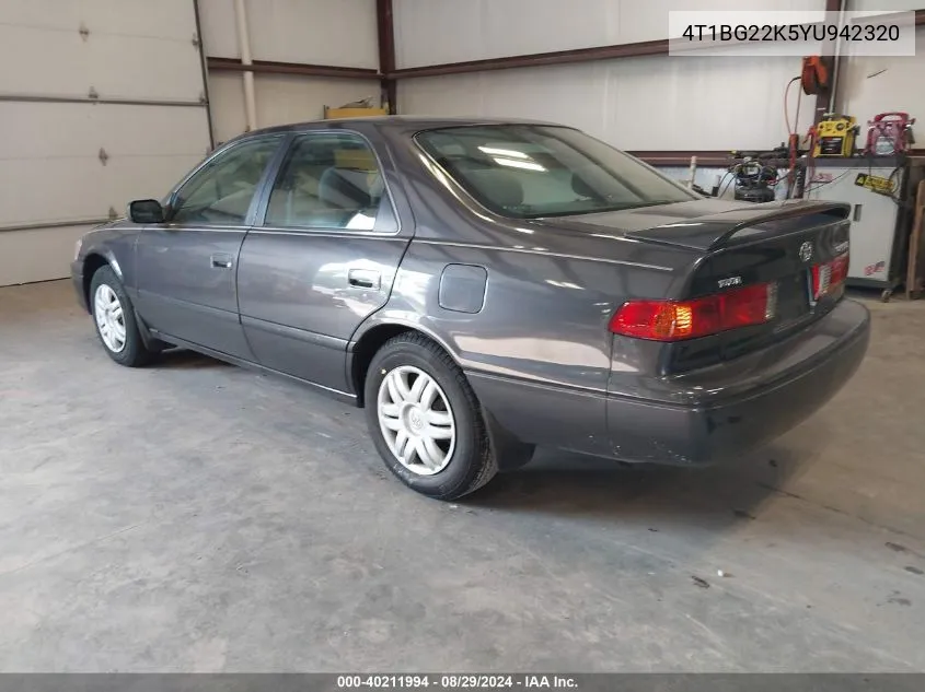 2000 Toyota Camry Le VIN: 4T1BG22K5YU942320 Lot: 40211994