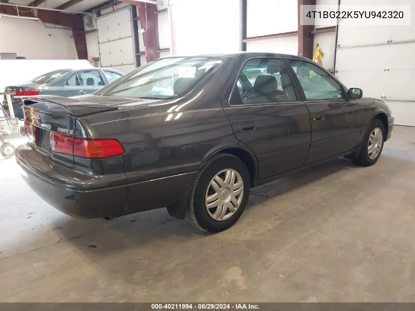 2000 Toyota Camry Le VIN: 4T1BG22K5YU942320 Lot: 40211994