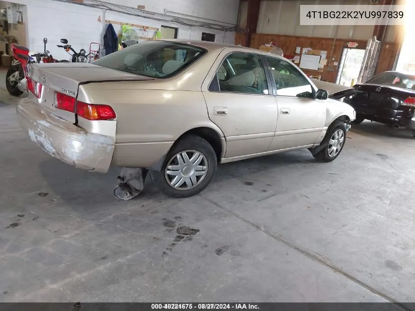 2000 Toyota Camry Le VIN: 4T1BG22K2YU997839 Lot: 40221675