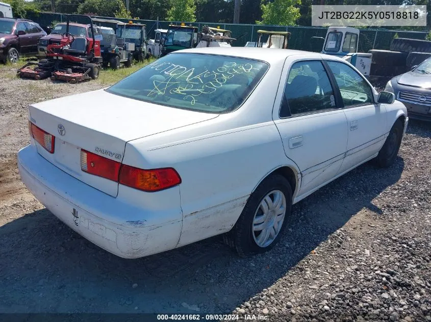 2000 Toyota Camry Le VIN: JT2BG22K5Y0518818 Lot: 40241662