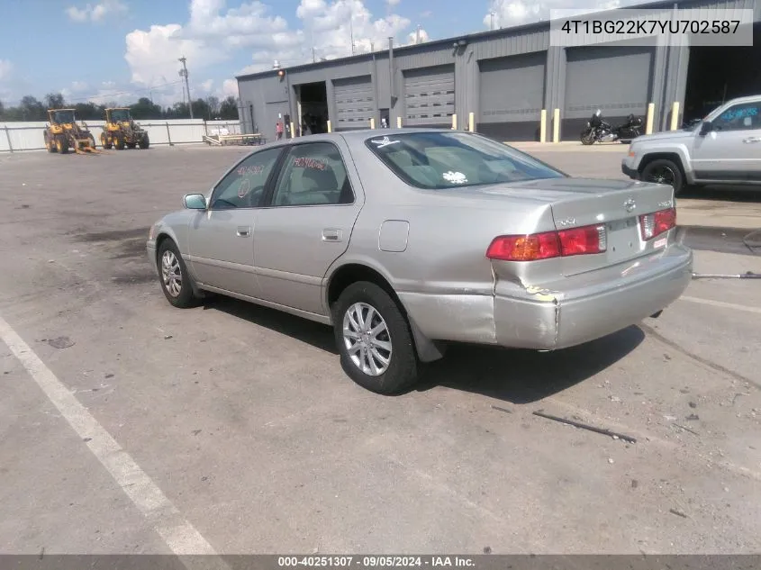 2000 Toyota Camry Ce/Le/Xle VIN: 4T1BG22K7YU702587 Lot: 40251307