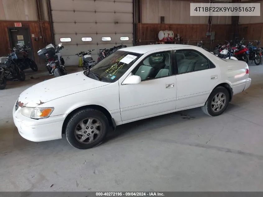 2000 Toyota Camry Le V6 VIN: 4T1BF22K9YU951637 Lot: 40272195