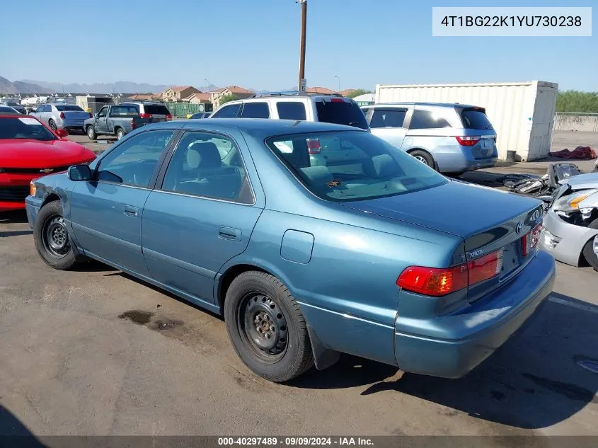 2000 Toyota Camry Le VIN: 4T1BG22K1YU730238 Lot: 40297489