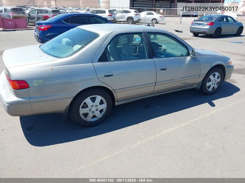 2000 Toyota Camry Ce/Le/Xle VIN: JT2BG22K3Y0450017 Lot: 40301152