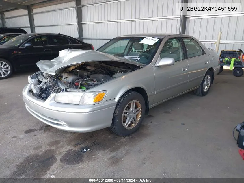 2000 Toyota Camry Le VIN: JT2BG22K4Y0451659 Lot: 40312806