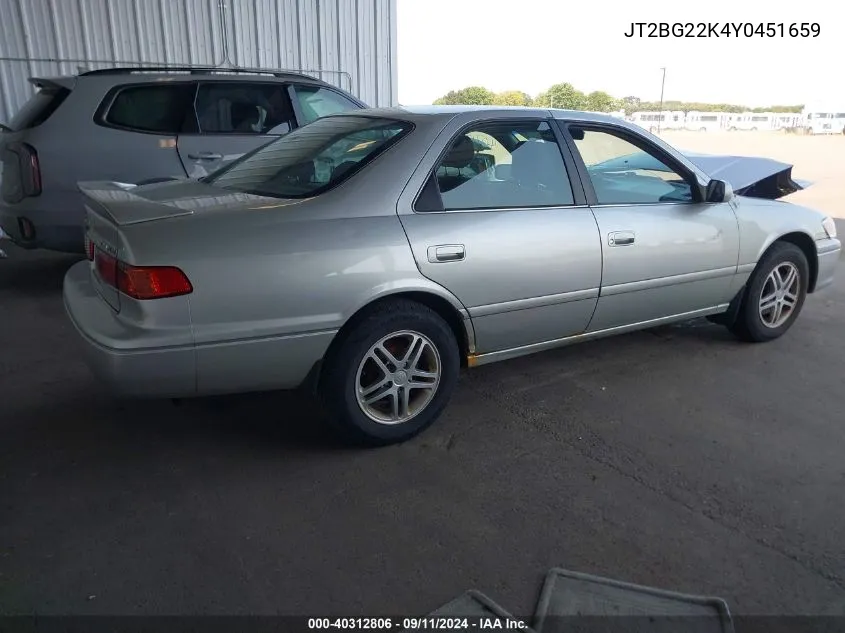 2000 Toyota Camry Le VIN: JT2BG22K4Y0451659 Lot: 40312806