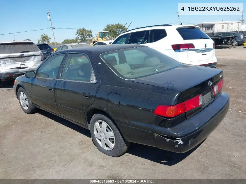 2000 Toyota Camry Le VIN: 4T1BG22KXYU625262 Lot: 40316663