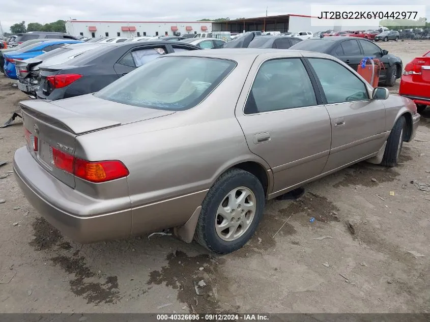 2000 Toyota Camry Ce/Le/Xle VIN: JT2BG22K6Y0442977 Lot: 40326695