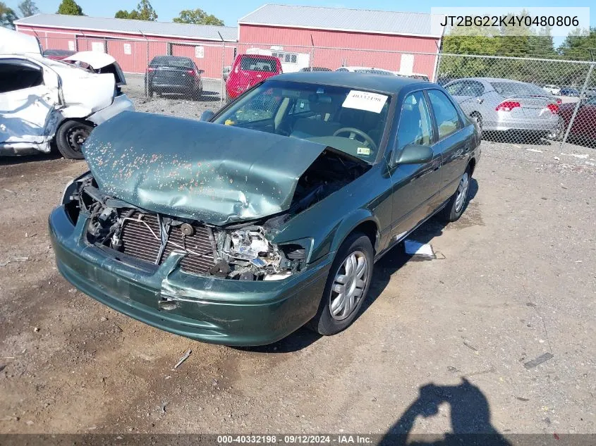 2000 Toyota Camry Le VIN: JT2BG22K4Y0480806 Lot: 40332198