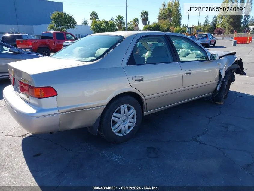 2000 Toyota Camry Le V6 VIN: JT2BF28K5Y0240691 Lot: 40340031