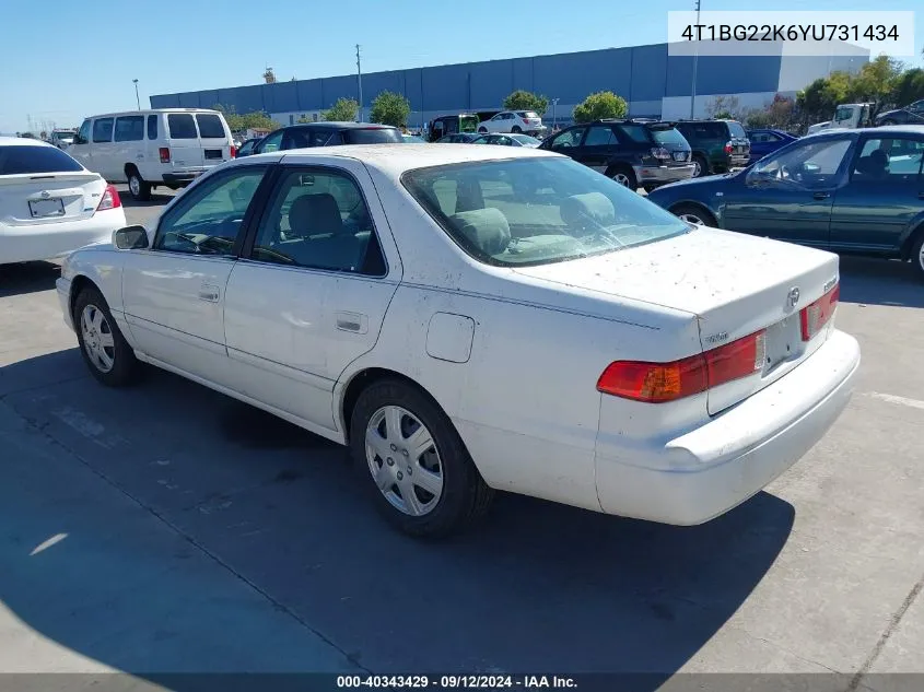 2000 Toyota Camry Le VIN: 4T1BG22K6YU731434 Lot: 40343429