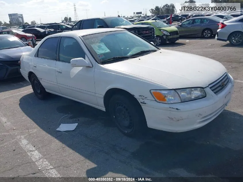 2000 Toyota Camry Le VIN: JT2BG22K3Y0400766 Lot: 40350352