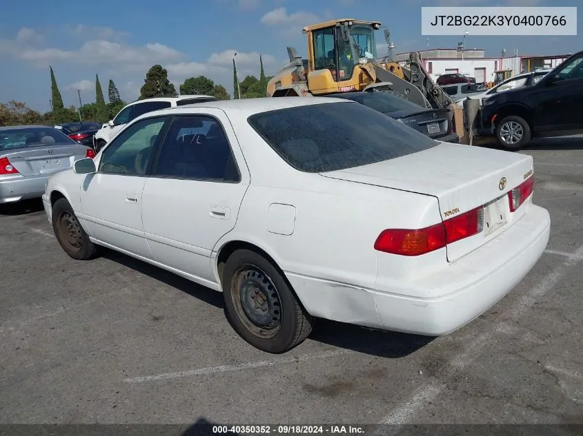 2000 Toyota Camry Le VIN: JT2BG22K3Y0400766 Lot: 40350352