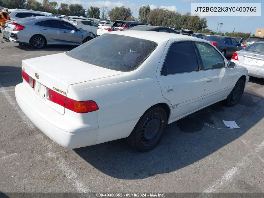 2000 Toyota Camry Le VIN: JT2BG22K3Y0400766 Lot: 40350352