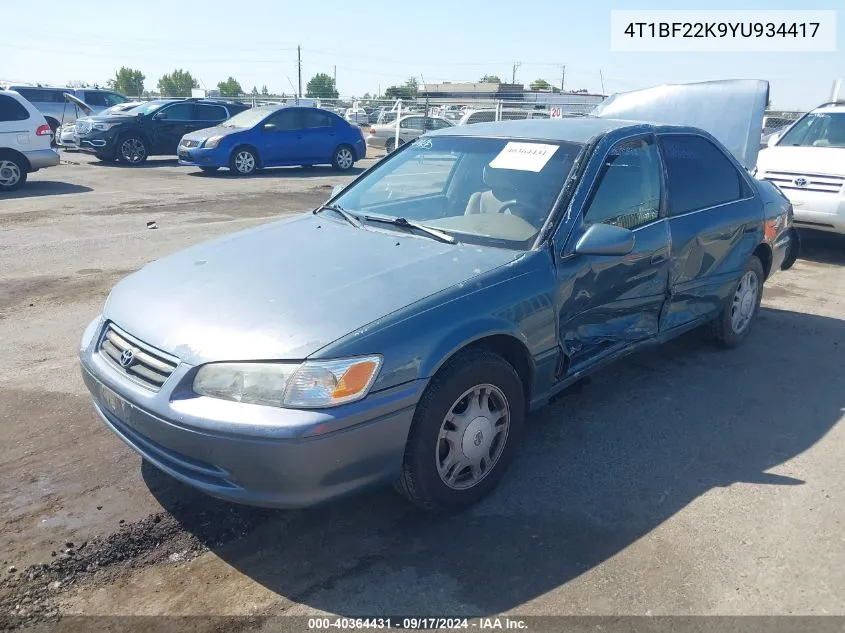 2000 Toyota Camry Le V6 VIN: 4T1BF22K9YU934417 Lot: 40364431