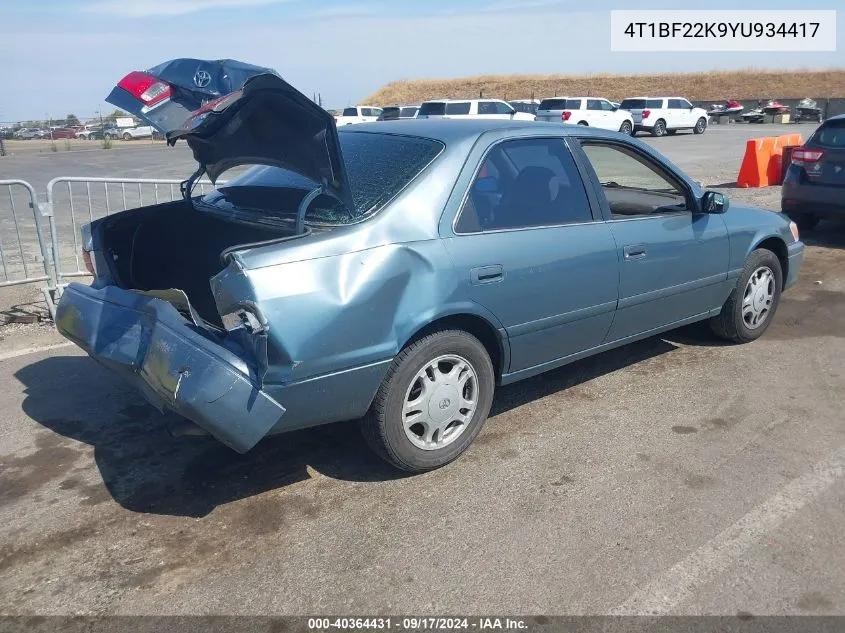 2000 Toyota Camry Le V6 VIN: 4T1BF22K9YU934417 Lot: 40364431