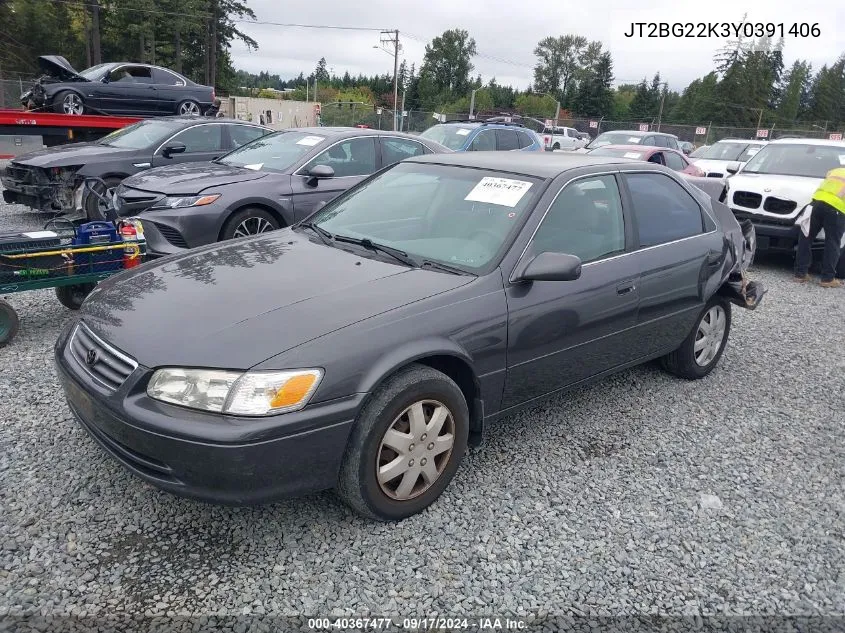 2000 Toyota Camry Le VIN: JT2BG22K3Y0391406 Lot: 40367477