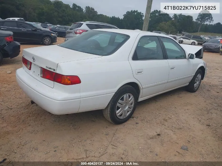 2000 Toyota Camry Ce/Le/Xle VIN: 4T1BG22K7YU715825 Lot: 40420137