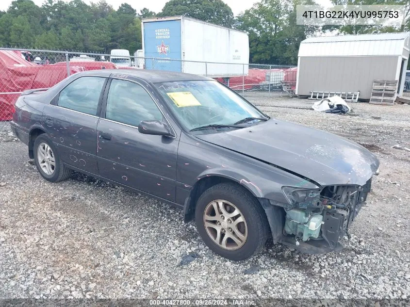 2000 Toyota Camry Le VIN: 4T1BG22K4YU995753 Lot: 40427800