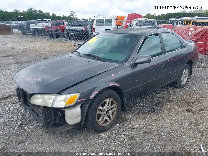 2000 Toyota Camry Le VIN: 4T1BG22K4YU995753 Lot: 40427800