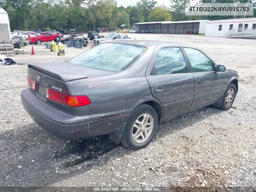 2000 Toyota Camry Le VIN: 4T1BG22K4YU995753 Lot: 40427800