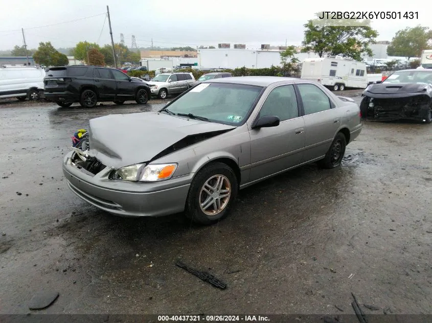 2000 Toyota Camry Ce/Le/Xle VIN: JT2BG22K6Y0501431 Lot: 40437321