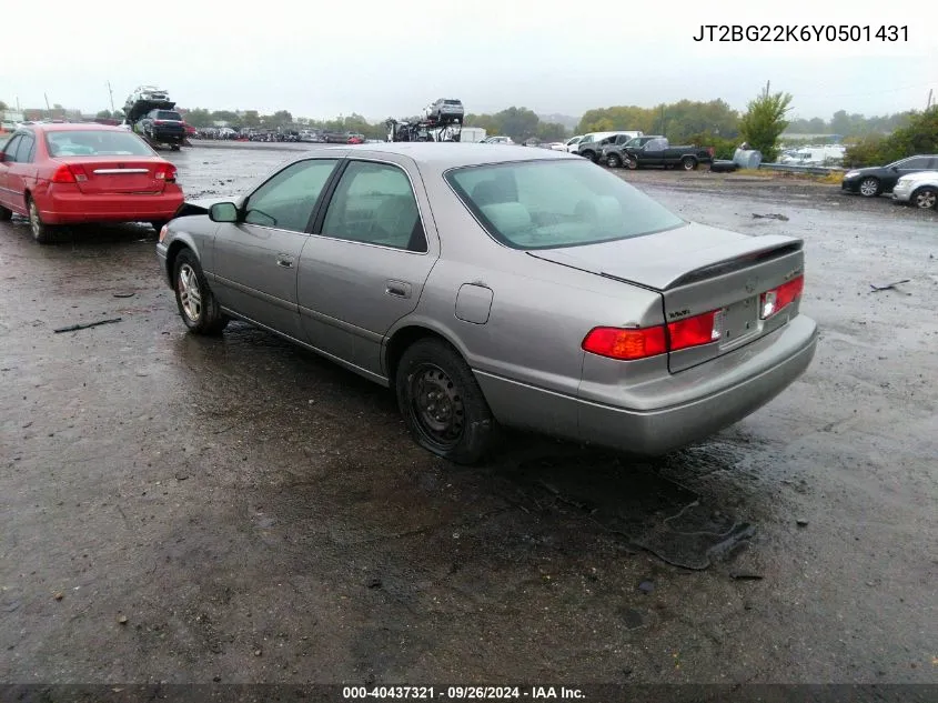 2000 Toyota Camry Ce/Le/Xle VIN: JT2BG22K6Y0501431 Lot: 40437321