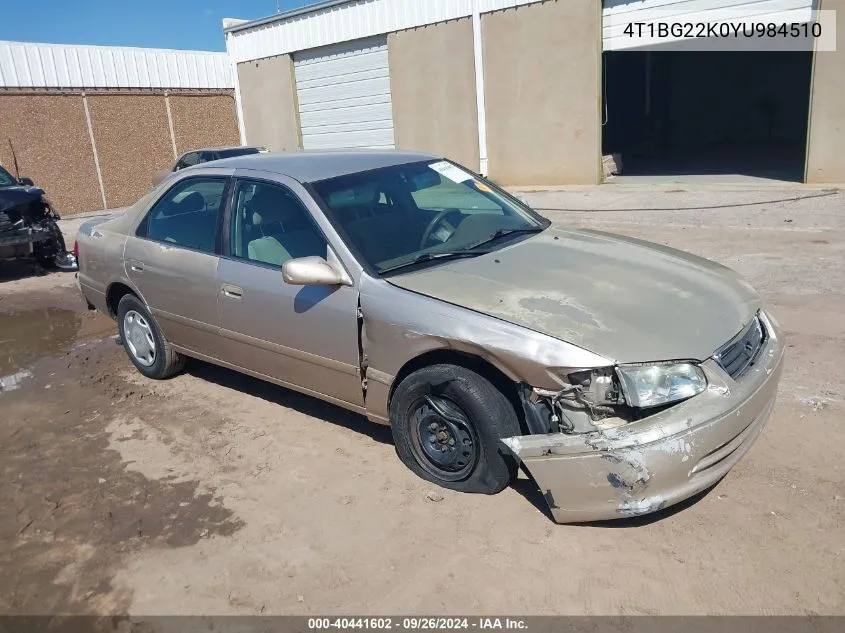 2000 Toyota Camry Ce/Le/Xle VIN: 4T1BG22K0YU984510 Lot: 40441602