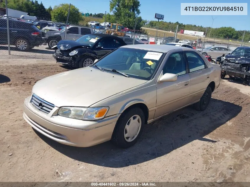 2000 Toyota Camry Ce/Le/Xle VIN: 4T1BG22K0YU984510 Lot: 40441602