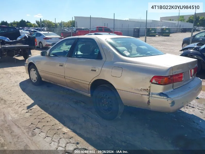 2000 Toyota Camry Ce/Le/Xle VIN: 4T1BG22K0YU984510 Lot: 40441602