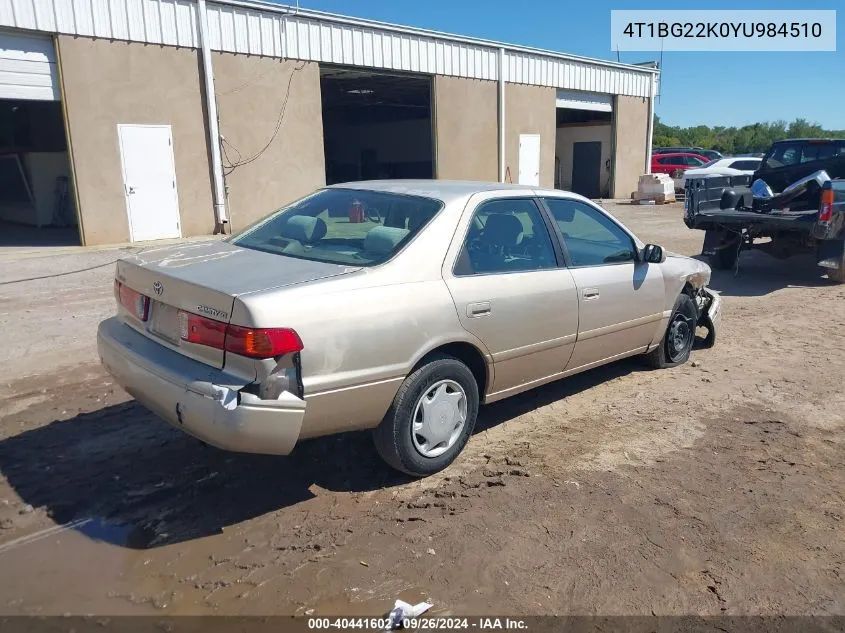 2000 Toyota Camry Ce/Le/Xle VIN: 4T1BG22K0YU984510 Lot: 40441602