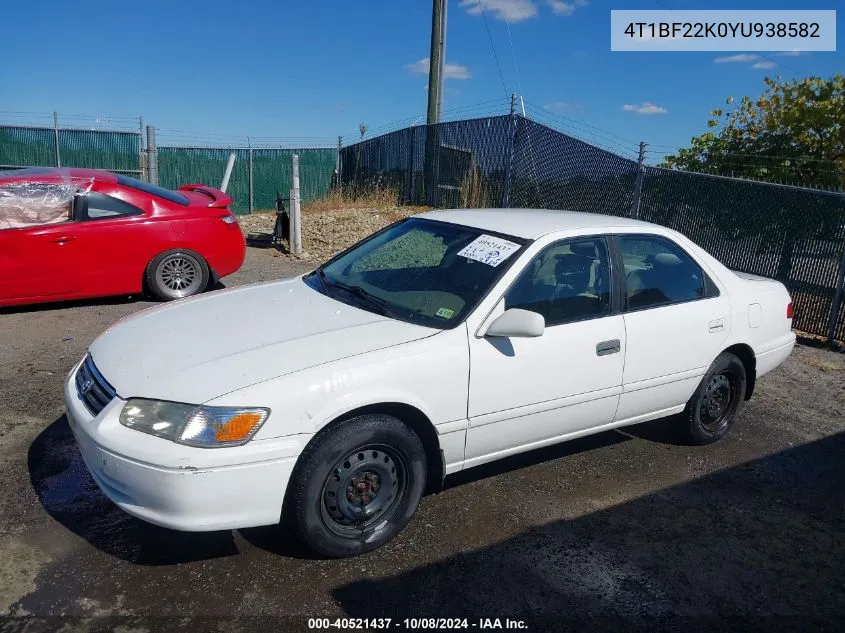 2000 Toyota Camry Le V6 VIN: 4T1BF22K0YU938582 Lot: 40521437