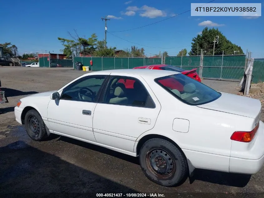 2000 Toyota Camry Le V6 VIN: 4T1BF22K0YU938582 Lot: 40521437