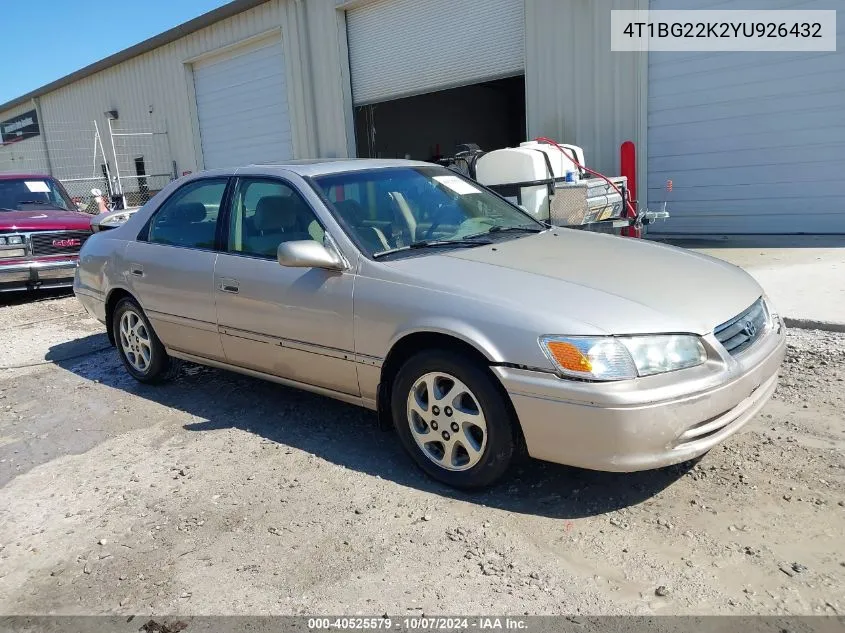 2000 Toyota Camry Le VIN: 4T1BG22K2YU926432 Lot: 40525579