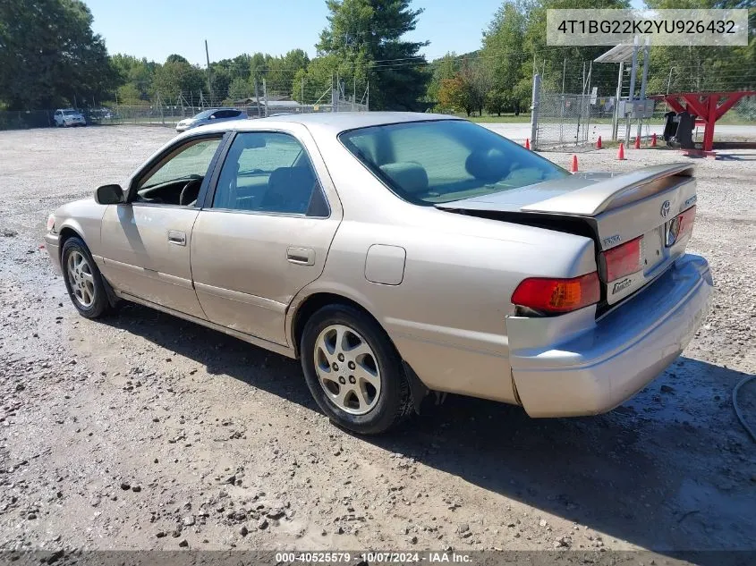 2000 Toyota Camry Le VIN: 4T1BG22K2YU926432 Lot: 40525579