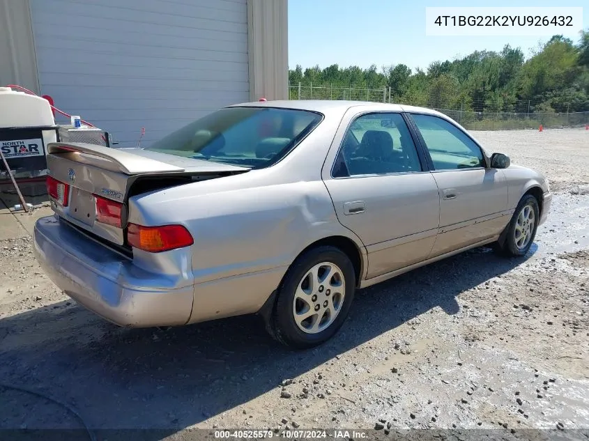 2000 Toyota Camry Le VIN: 4T1BG22K2YU926432 Lot: 40525579