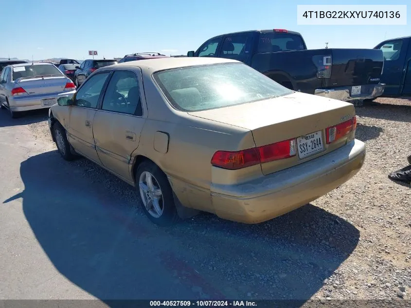 2000 Toyota Camry Ce VIN: 4T1BG22KXYU740136 Lot: 40527509