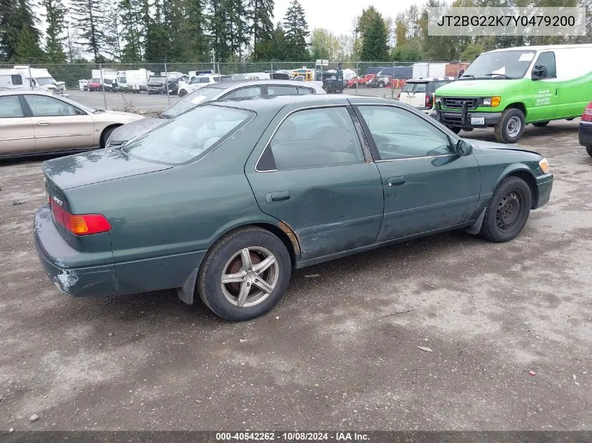 2000 Toyota Camry Le VIN: JT2BG22K7Y0479200 Lot: 40542262