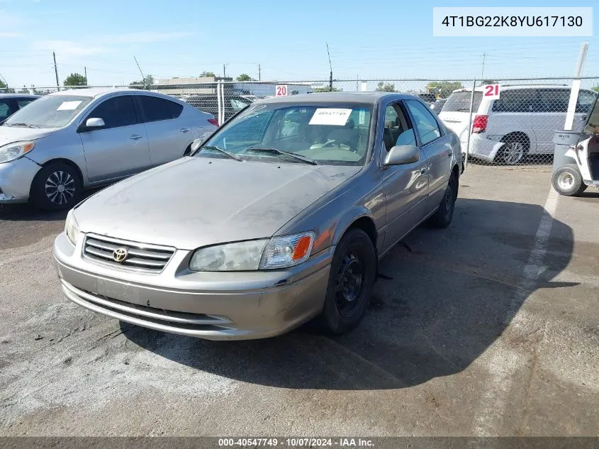 2000 Toyota Camry Le VIN: 4T1BG22K8YU617130 Lot: 40547749